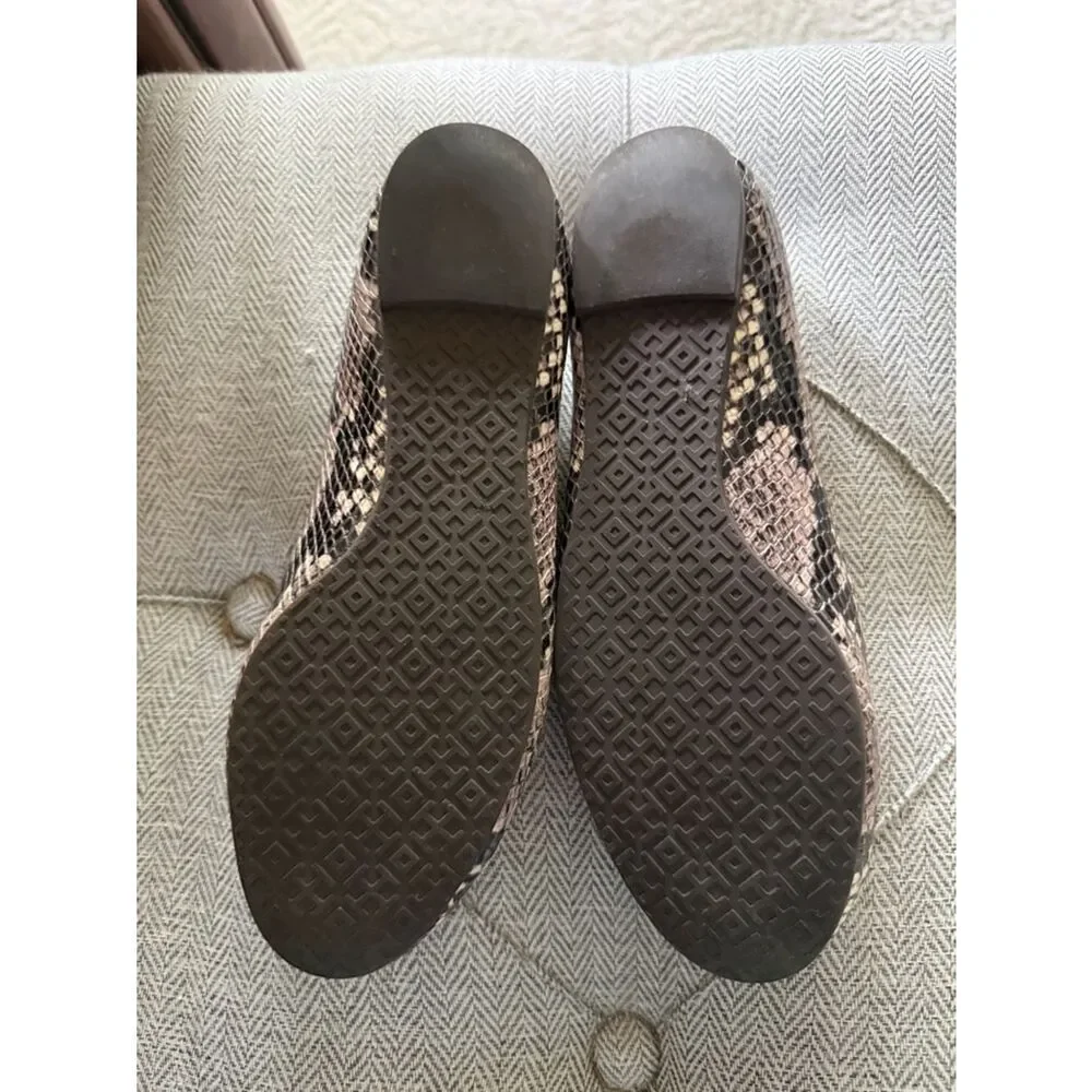 Tory Burch Lowell Neutral Snake-Print Logo Ballet Flats size 6